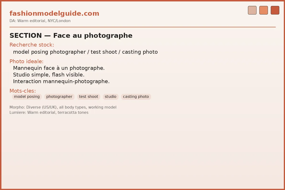 Model facing the photographer during casting